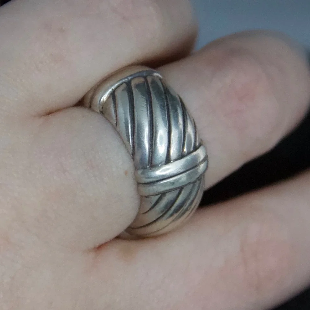 VTG HEAVY Sterling Silver Ribbed Wide Band Statement Ring Size 8 925 VTG